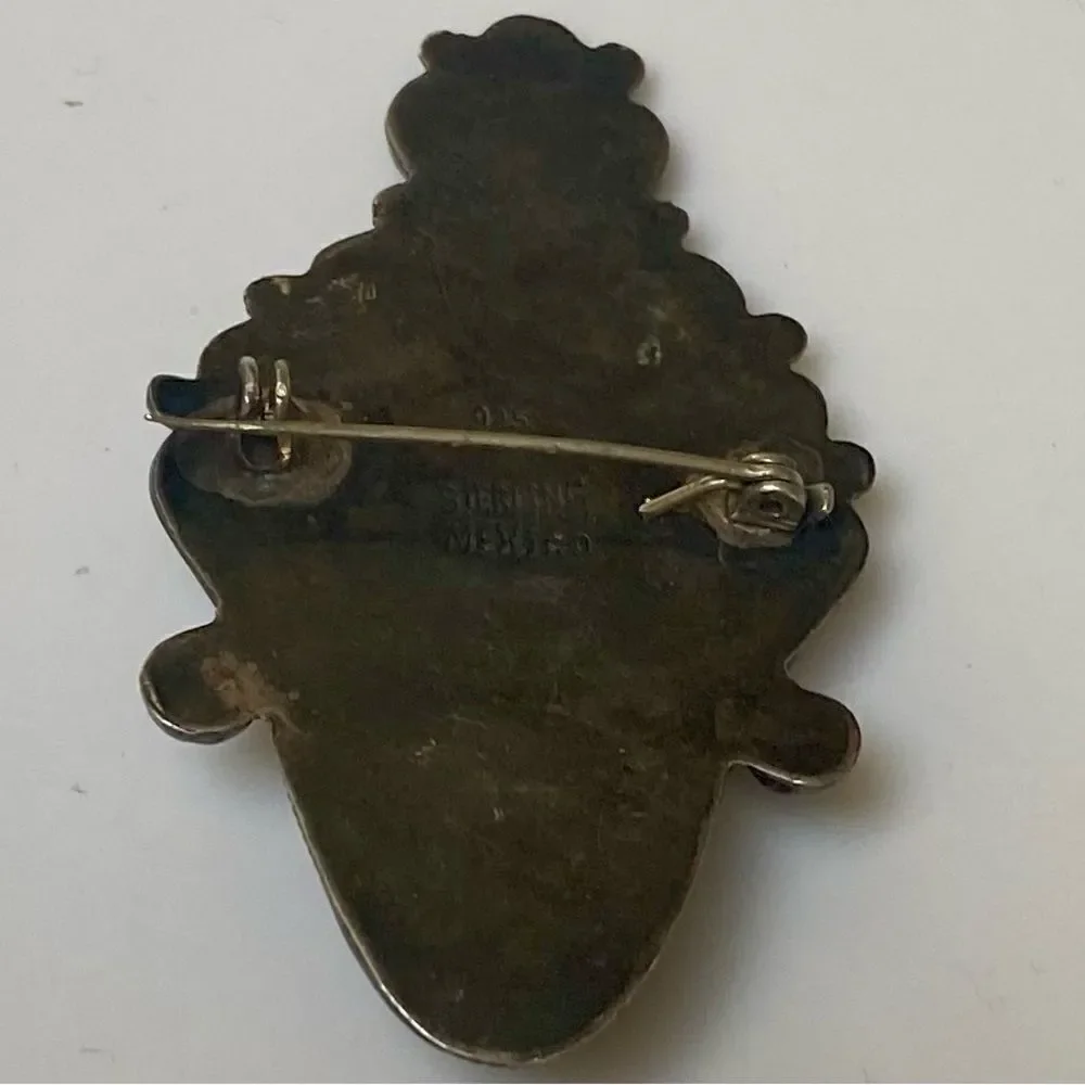 Vintage sterling & onyx brooch, mexico